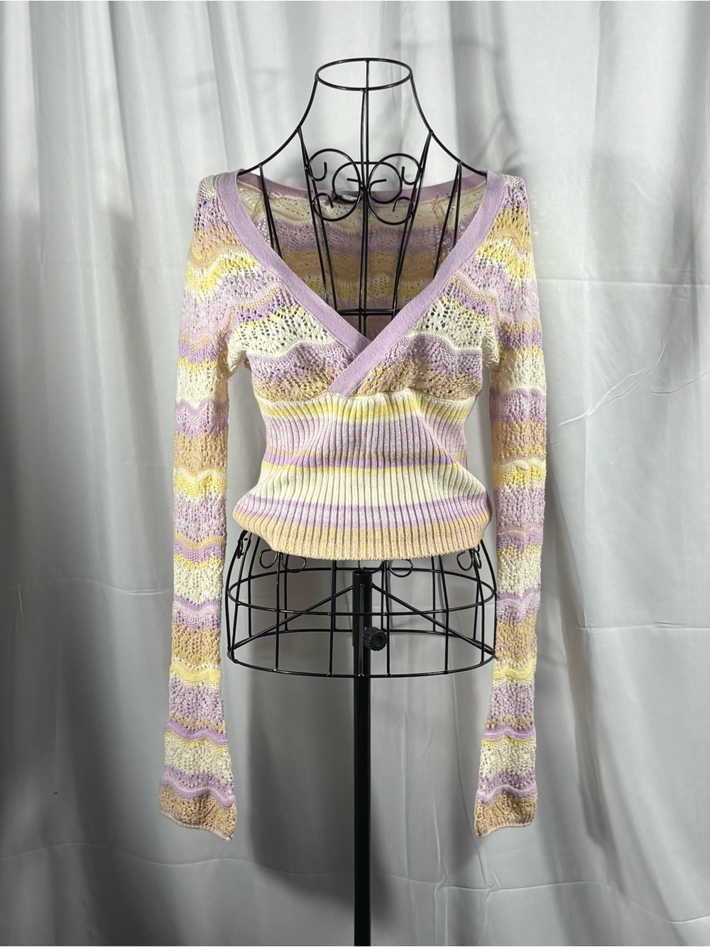 Kimchi Blue Pastel Wrap V-Neck Sweater - Lavender, Yellow, Cream